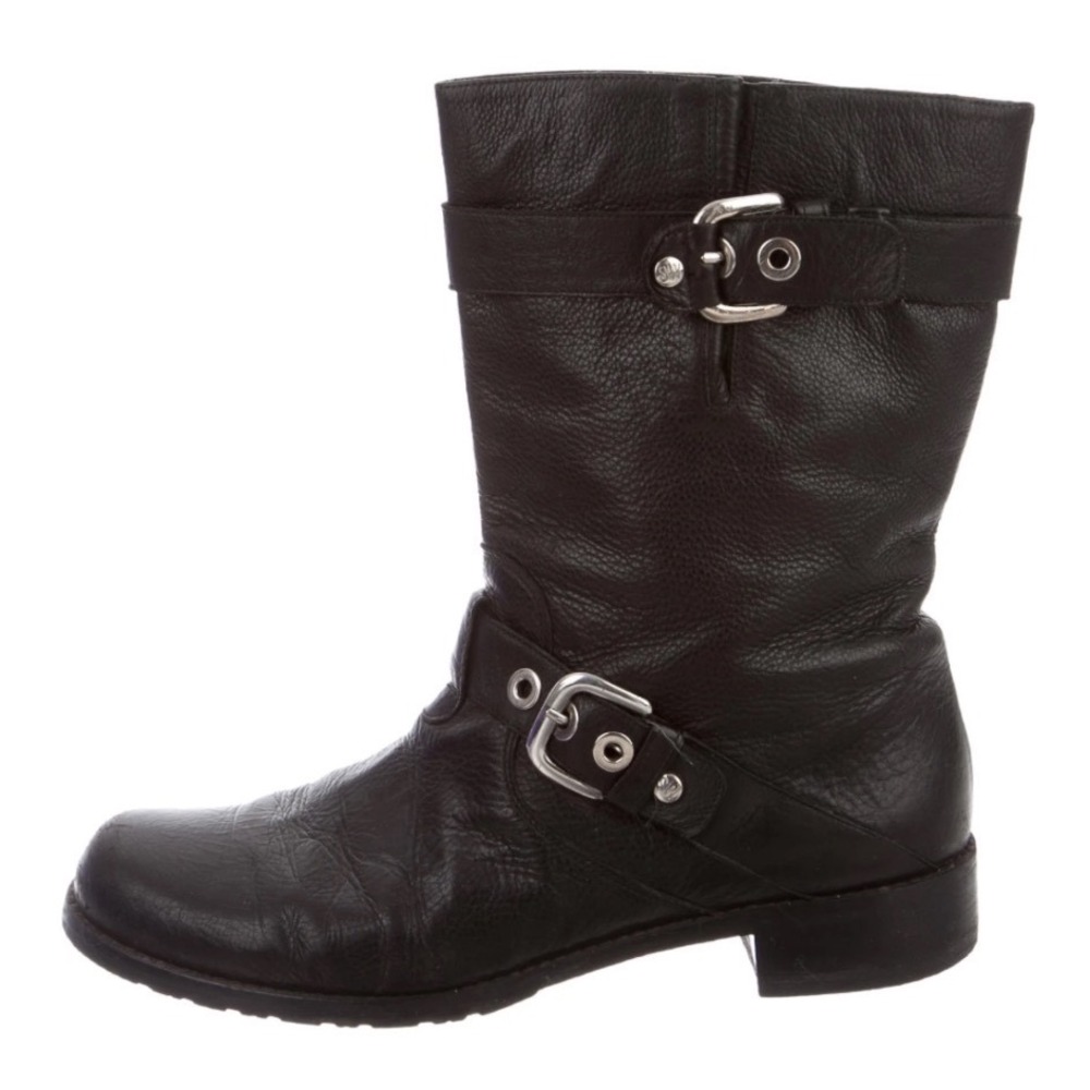 Stuart Weitzman Vintage Y2K Black Leather Moto Biker Boots Women's Size 8M